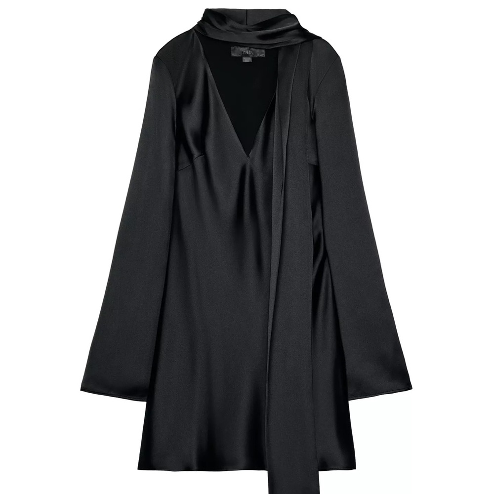 Zara Black Mini Dress with Scarf Detail